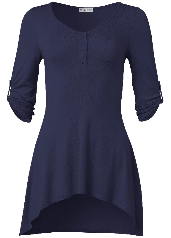 Henley high-low top - Navy