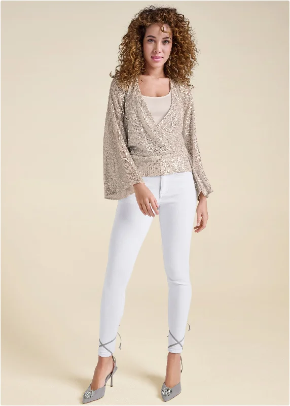 Allover sequin surplice top - Champagne