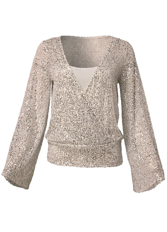 Allover sequin surplice top - Champagne