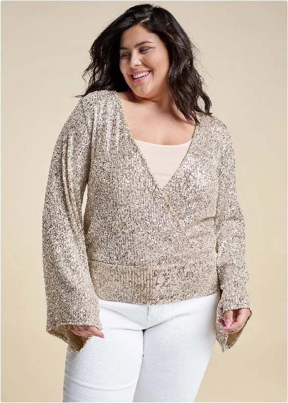 Allover sequin surplice top - Champagne