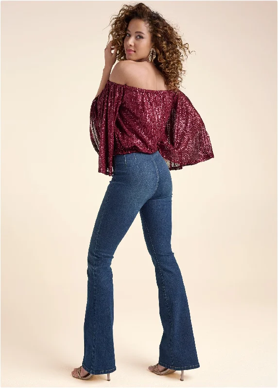 Off-the-shoulder sequin top - Wine