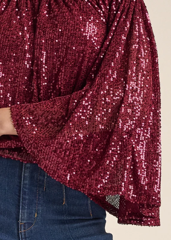 Off-the-shoulder sequin top - Wine