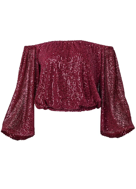 Off-the-shoulder sequin top - Wine