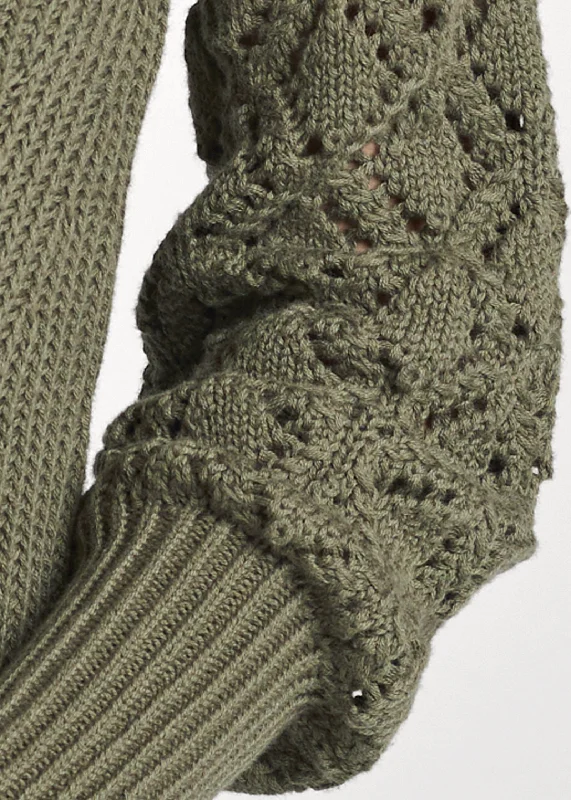 Pointelle sleeve sweater - Olive