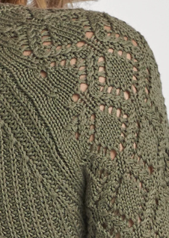 Pointelle sleeve sweater - Olive