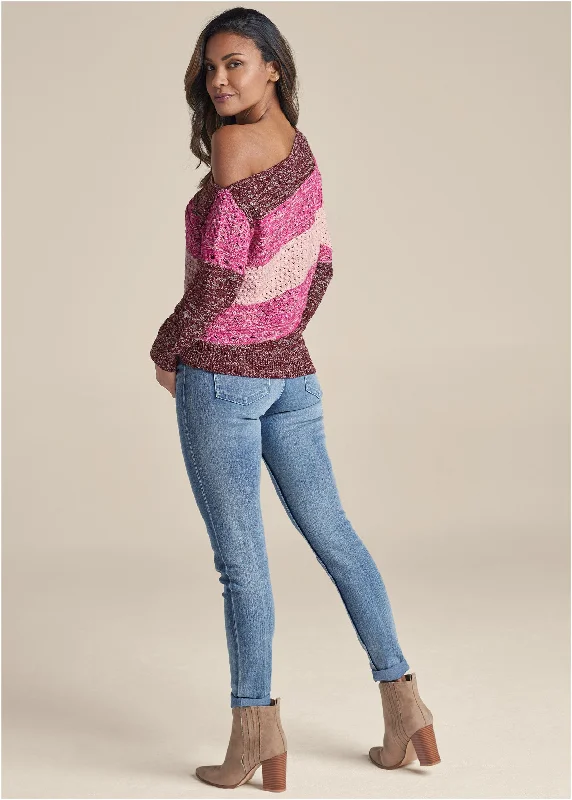 One shoulder sweater  - Pink Multi