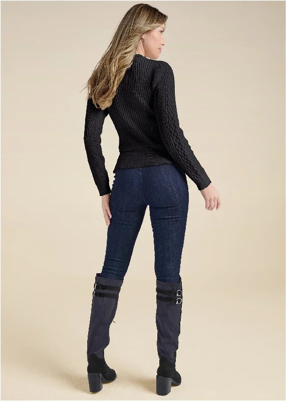 Half zip peplum sweater - Black