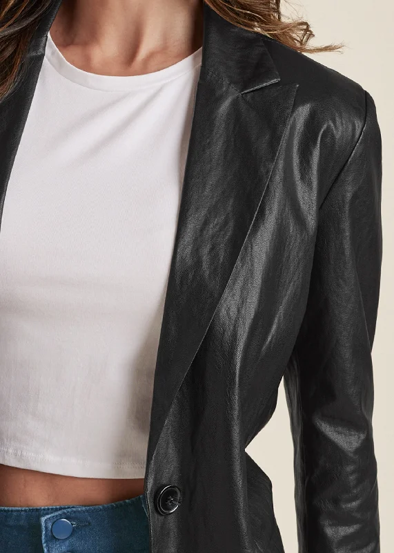 Faux-leather blazer - Black