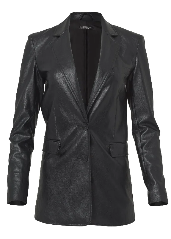 Faux-leather blazer - Black