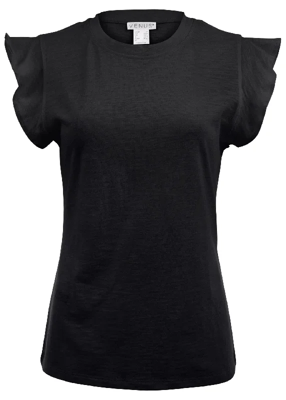 Ruffle sleeve tee - Black