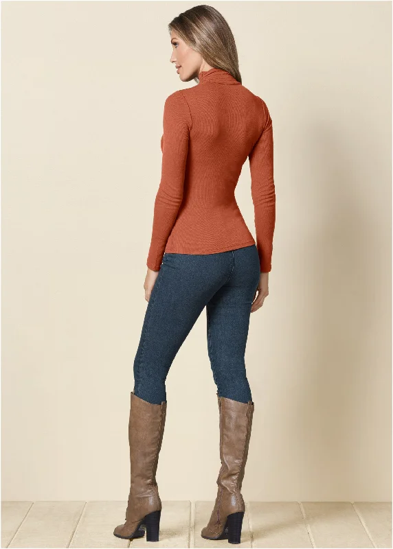 Cutout mock-neck top - Burnt Orange