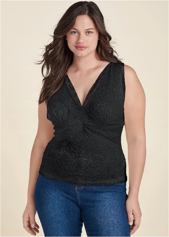 Mesh overlay lace top - Black