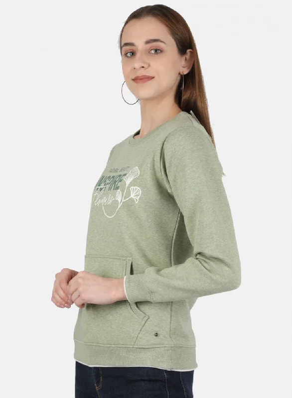 Women Green Printed Sweatshirt