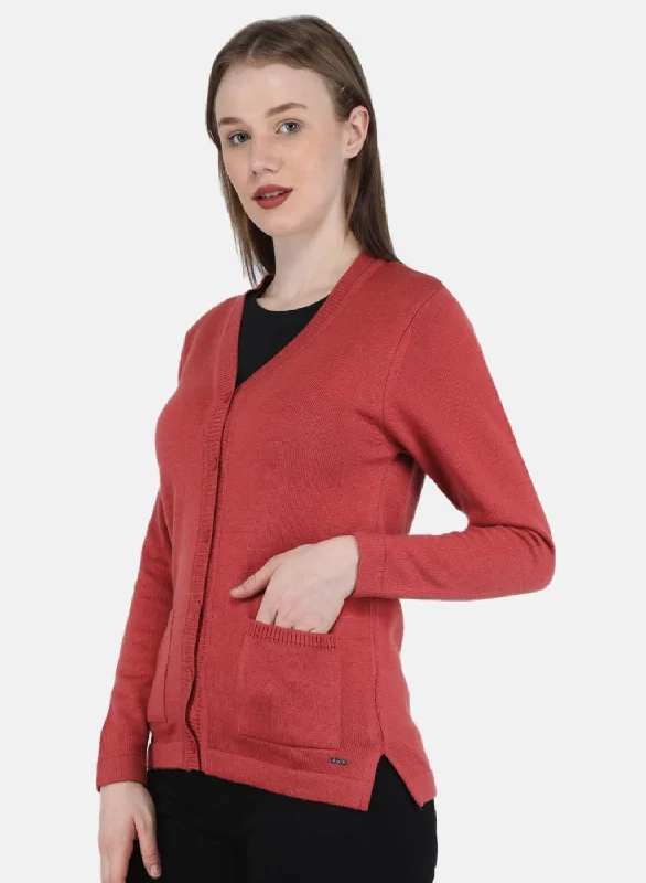 Women Red Solid Cardigan