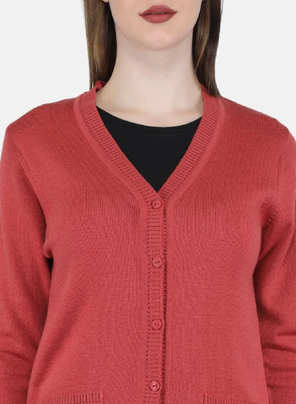 Women Red Solid Cardigan