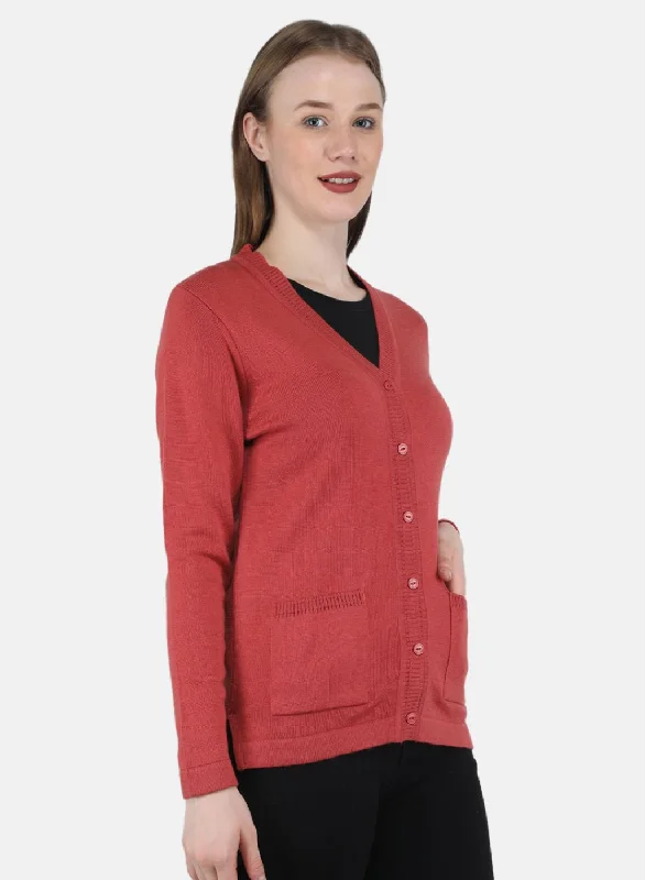 Women Red Solid Cardigan