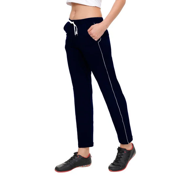 T.T. Women 100% Cotton Interlock Fabric Navy Blue Track Pant