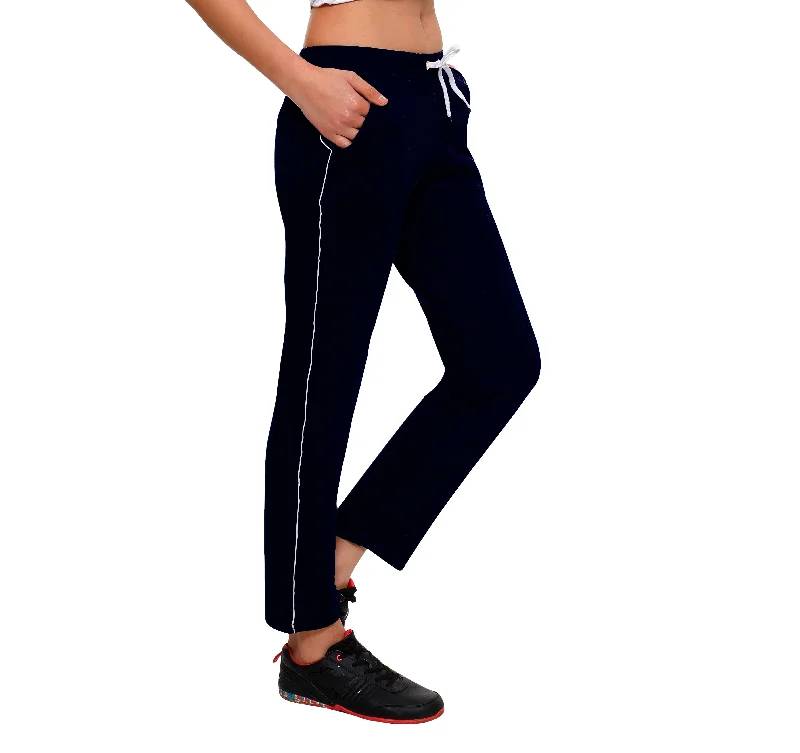 T.T. Women 100% Cotton Interlock Fabric Navy Blue Track Pant