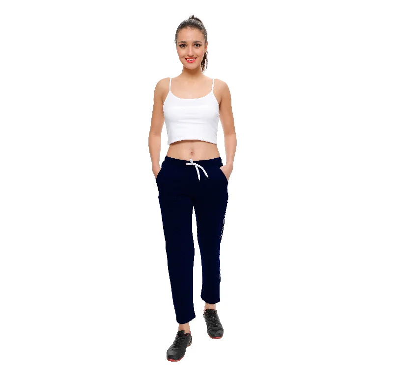 T.T. Women 100% Cotton Interlock Fabric Navy Blue Track Pant