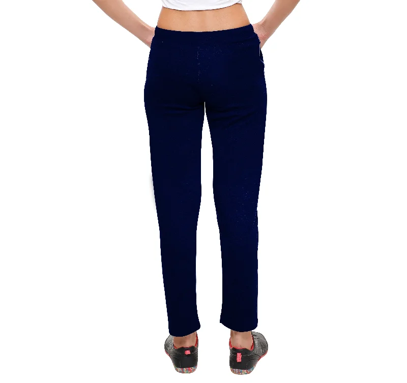 T.T. Women 100% Cotton Interlock Fabric Navy Blue Track Pant