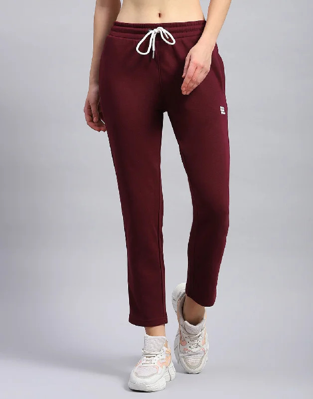 Women Maroon Solid Regular Fit Lower