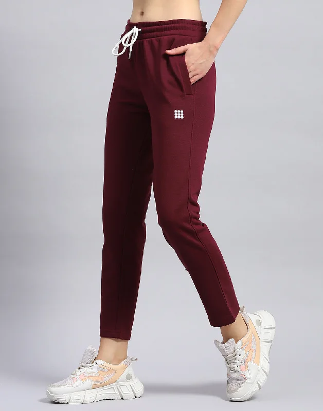 Women Maroon Solid Regular Fit Lower