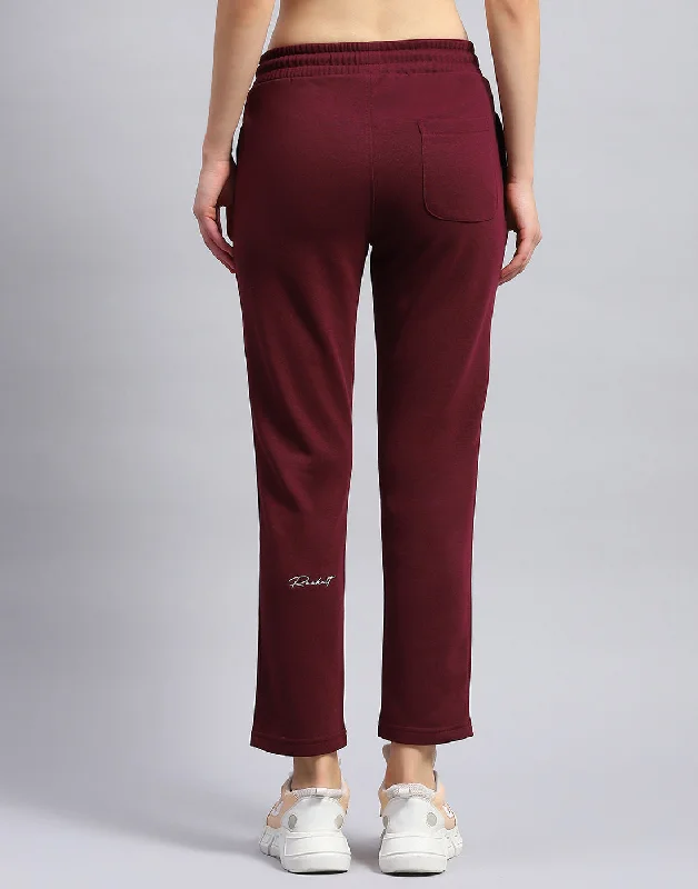 Women Maroon Solid Regular Fit Lower